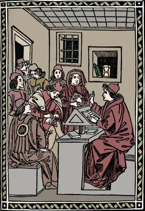 Framed Print : Master with his Students. (Christoforo Landino), 1492, (1917) Framed Print : Master with his Students. (Christoforo Landino), 1492, (1917)
