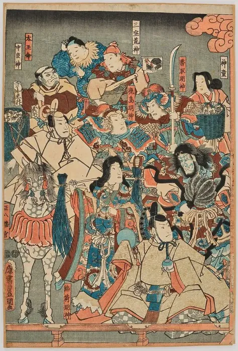 Framed Print : Matchmaking at the Shrine of Izumo (Taisha en-musubi zu), 1851. Creator: Kunisada (Toyokuni III.), Utagawa (1786-1865) Framed Print : Matchmaking at the Shrine of Izumo (Taisha en-musubi zu), 1851. Creator: Kunisada (Toyokuni III.), Utagawa (1786-1865)