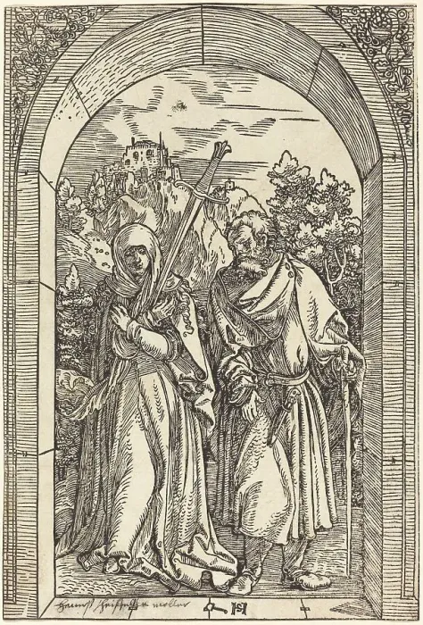 Framed Print : Mater Dolorosa and Saint Joseph. Creator: Hans Schäufelein the Elder Framed Print : Mater Dolorosa and Saint Joseph. Creator: Hans Schäufelein the Elder