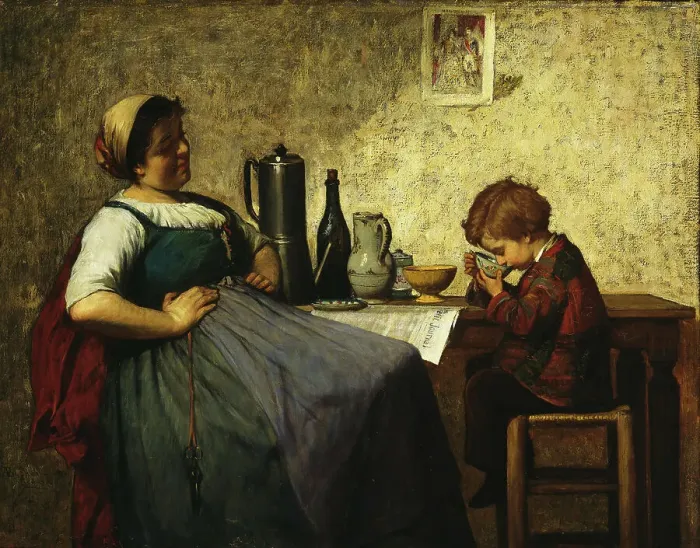 Framed Print : Maternal Joy, 1868. Creator: Adolf von Becker Framed Print : Maternal Joy, 1868. Creator: Adolf von Becker
