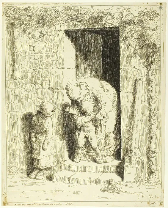 Framed Print : The Maternal Precaution, 1860–63. Creator: Jean Francois Millet Framed Print : The Maternal Precaution, 1860–63. Creator: Jean Francois Millet
