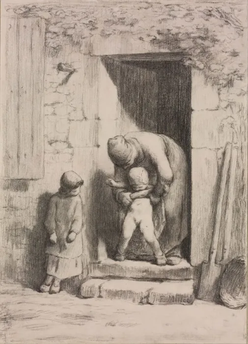 Framed Print : Maternal Solicitude. Artist: Millet, Jean-Francois (1814-1875) Framed Print : Maternal Solicitude. Artist: Millet, Jean-Francois (1814-1875)