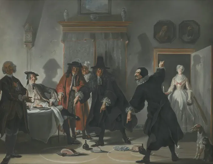 Framed Print : The Mathematicians or the Young Lady Who Fled: The Dispute.. c1720-1750. Creator: Cornelis Troost Framed Print : The Mathematicians or the Young Lady Who Fled: The Dispute.. c1720-1750. Creator: Cornelis Troost