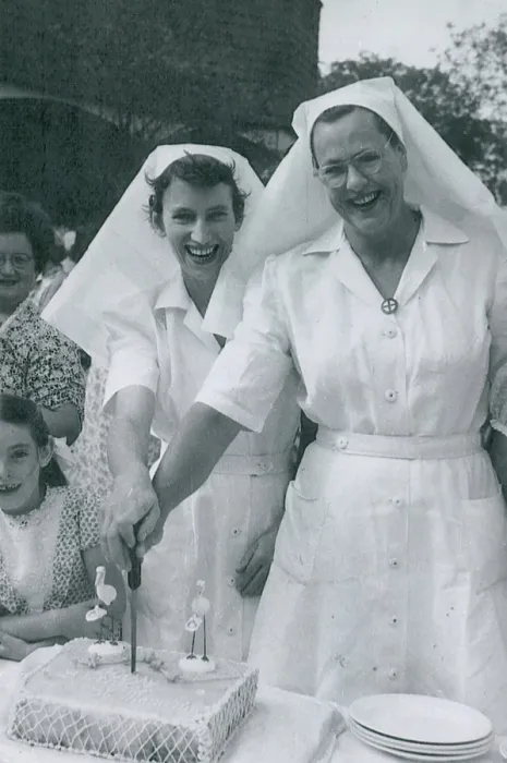 Framed Print : Matrons Joan Gardner and Hilda Vischer at St Monan's Hospital, 146 Holt Avenue, Cremorne, c1950 Framed Print : Matrons Joan Gardner and Hilda Vischer at St Monan's Hospital, 146 Holt Avenue, Cremorne, c1950