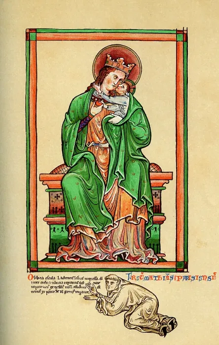 Framed Print : Matthew Paris at the feet of the Virgin and Child, 13th century, (1892) Framed Print : Matthew Paris at the feet of the Virgin and Child, 13th century, (1892)
