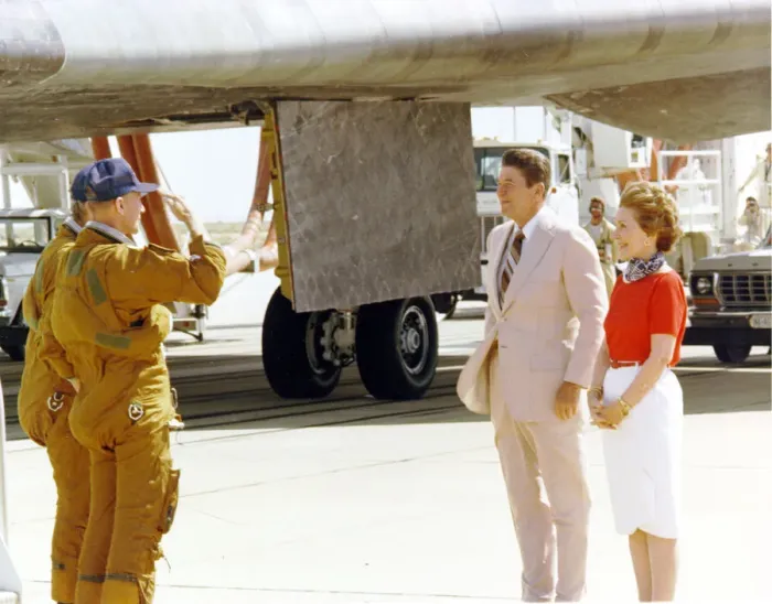Framed Print : Mattingly and Hartsfield Salute President Reagan, Edwards Air Force Base, California, USA Framed Print : Mattingly and Hartsfield Salute President Reagan, Edwards Air Force Base, California, USA