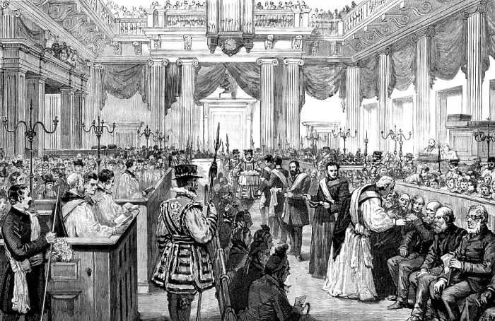 Framed Print : Maundy Thursday Royal Gifts at the Chapel Royal, Whitehall, 1890. Creator: Unknown Framed Print : Maundy Thursday Royal Gifts at the Chapel Royal, Whitehall, 1890. Creator: Unknown