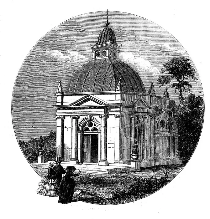 Framed Print : Mausoleum in Memory of Assheton Smith, Esq. at Tedworth, Wilts, 1858. Creator: Harvey Orrin Smith Framed Print : Mausoleum in Memory of Assheton Smith, Esq. at Tedworth, Wilts, 1858. Creator: Harvey Orrin Smith