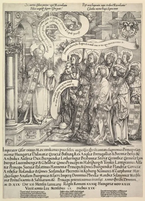 Framed Print : Maximilian Presented by his Patron Saints to the Almighty, 1519 Framed Print : Maximilian Presented by his Patron Saints to the Almighty, 1519
