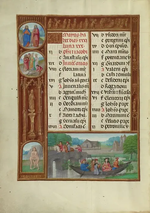 Framed Print : May Calendar Page: Music Making: Gemini; Spinola Hours, about 1510-1520. Creator: Workshop of the Master of James IV of Scotland Framed Print : May Calendar Page: Music Making: Gemini; Spinola Hours, about 1510-1520. Creator: Workshop of the Master of James IV of Scotland