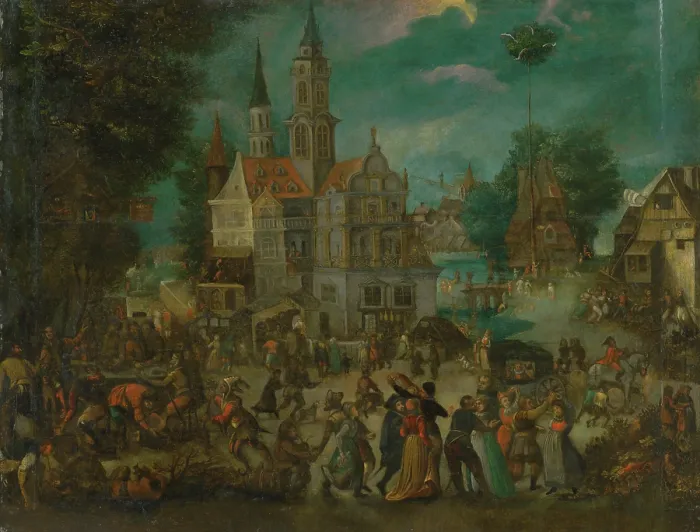 Framed Print : May Celebrations (Celebrations outside the Castle), c1600-1630. Creator: David Vinckboons