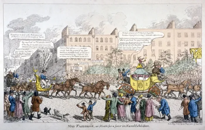 Framed Print : May Fashions, or Hints for a Four in Hand Exhibition, 1813. Artist: C Williams Framed Print : May Fashions, or Hints for a Four in Hand Exhibition, 1813. Artist: C Williams