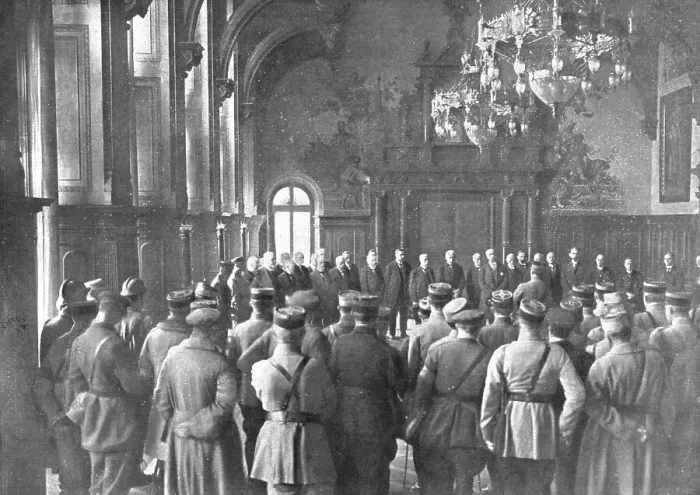 Framed Print : A Mayence et a Wiesbaden; le 15 decembre 1918, dans la salle d'honneur de l'Hotel de Ville... 1918 Creator: Unknown Framed Print : A Mayence et a Wiesbaden; le 15 decembre 1918, dans la salle d'honneur de l'Hotel de Ville... 1918 Creator: Unknown