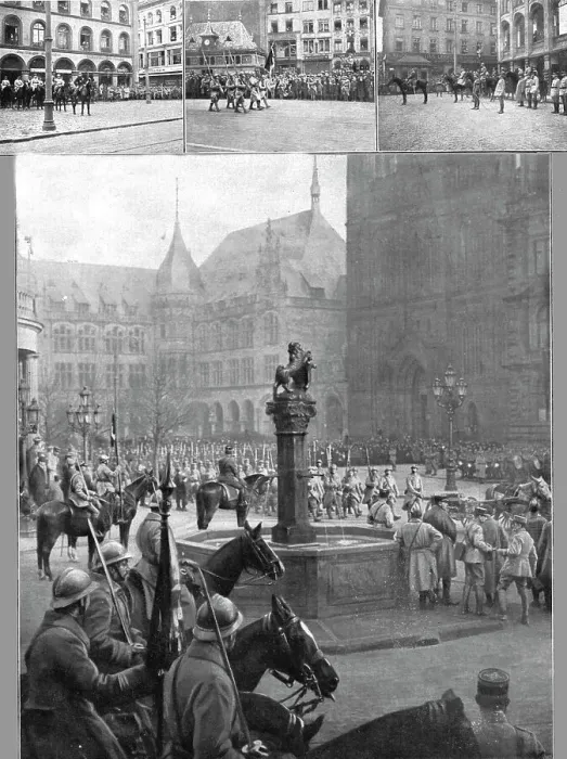 Framed Print : A Mayence et a Wiesbaden; Nos soldats sur la rive droite du Rhin: les troupes du 33e corps.. 1918. Creator: Unknown Framed Print : A Mayence et a Wiesbaden; Nos soldats sur la rive droite du Rhin: les troupes du 33e corps.. 1918. Creator: Unknown