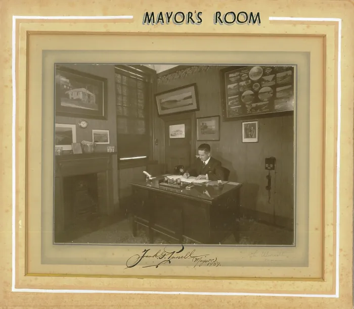 Framed Print : Mayor's Room; Frank G Pursell, Mayor 1939-1940 is pictured at his desk in the Mayor's room in 1939 Framed Print : Mayor's Room; Frank G Pursell, Mayor 1939-1940 is pictured at his desk in the Mayor's room in 1939