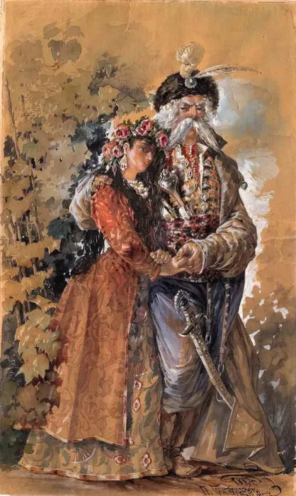 Framed Print : Mazepa with Maria, 1885. Artist: Grigoryev, Pavel Alexeyevich (1846-?) Framed Print : Mazepa with Maria, 1885. Artist: Grigoryev, Pavel Alexeyevich (1846-?)