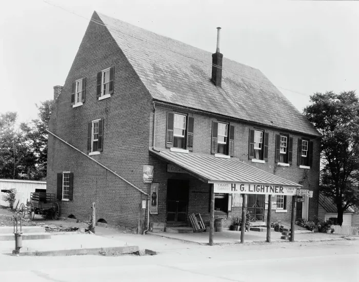 Framed Print : McDuff Green Warehouse in Falmouth, Stafford County, Virginia--H.G. Lightner store, c1927 - 1943. Creator: Frances Benjamin Johnston Framed Print : McDuff Green Warehouse in Falmouth, Stafford County, Virginia--H.G. Lightner store, c1927 - 1943. Creator: Frances Benjamin Johnston
