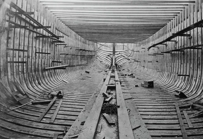 Framed Print : McEachern Yard, Astoria, interior wooden ship, between c1915 and c1920. Creator: Bain News Service Framed Print : McEachern Yard, Astoria, interior wooden ship, between c1915 and c1920. Creator: Bain News Service