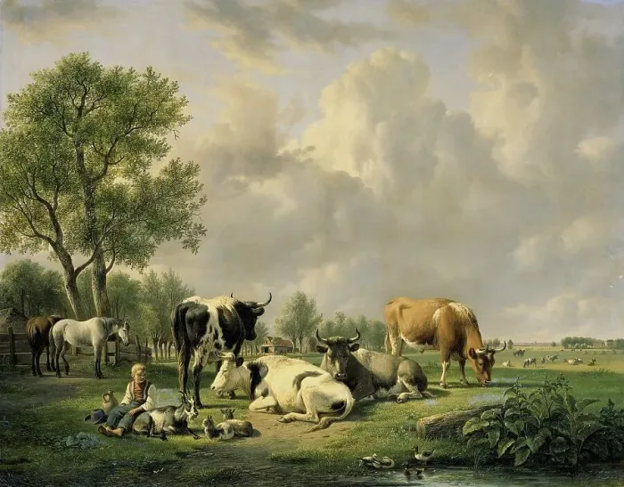 Framed Print : Meadow with Animals, 1820-1837. Creator: Jan van Ravenswaay Framed Print : Meadow with Animals, 1820-1837. Creator: Jan van Ravenswaay