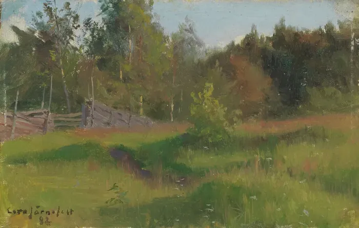 Framed Print : Meadow and Fence, 1882. Creator: Eero Jarnefelt Framed Print : Meadow and Fence, 1882. Creator: Eero Jarnefelt
