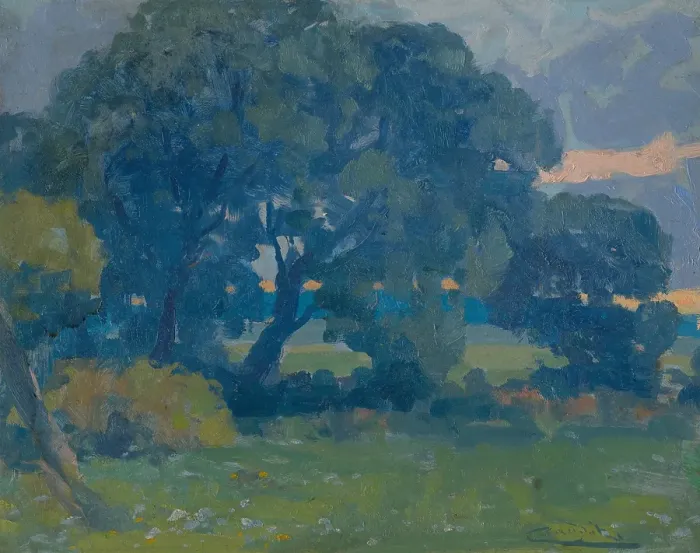 Framed Print : Meadow with a Group of Trees, around 1910. Creator: Ludovit Cordak Framed Print : Meadow with a Group of Trees, around 1910. Creator: Ludovit Cordak