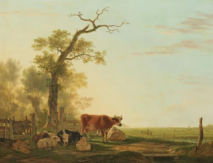 Framed Print : Meadow Landscape with Animals, 1800-1815. Creator: Jacob van Strij Framed Print : Meadow Landscape with Animals, 1800-1815. Creator: Jacob van Strij