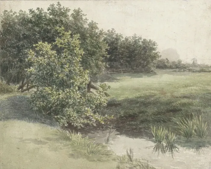 Framed Print : Meadow landscape with canal, 1836-1895. Creator: Gerardina Jacoba van de Sande Bakhuyzen Framed Print : Meadow landscape with canal, 1836-1895. Creator: Gerardina Jacoba van de Sande Bakhuyzen