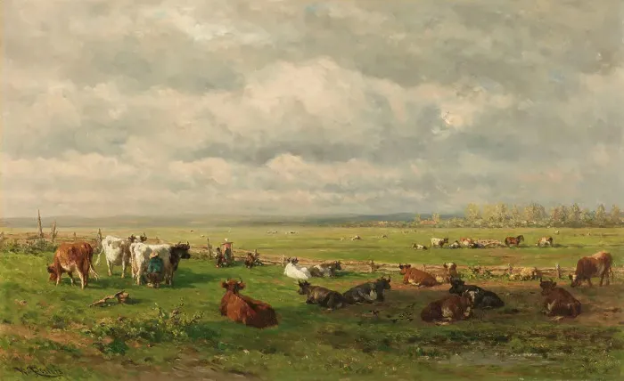 Framed Print : Meadow Landscape with Cattle, c.1880. Creator: Willem Roelofs Framed Print : Meadow Landscape with Cattle, c.1880. Creator: Willem Roelofs