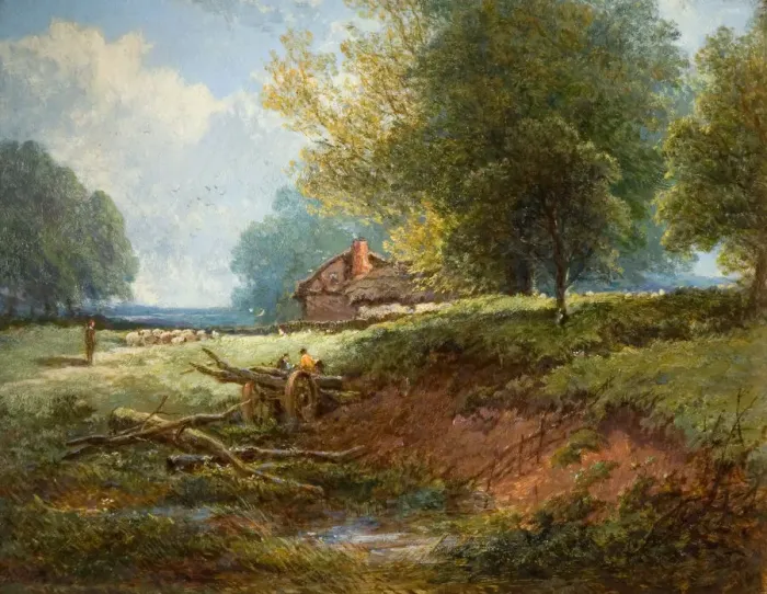 Framed Print : Meadow Scene, 1880. Creator: Edwin Taylor Framed Print : Meadow Scene, 1880. Creator: Edwin Taylor