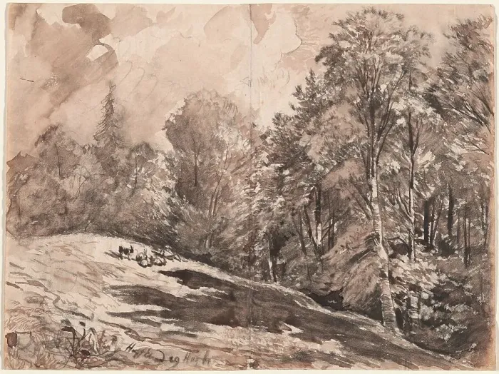 Framed Print : A Meadow with a Shepherd and Goats at the Edge of a Forest, 1861. Creator: Carl Wagner Framed Print : A Meadow with a Shepherd and Goats at the Edge of a Forest, 1861. Creator: Carl Wagner