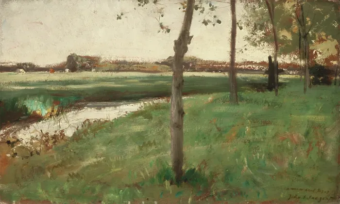 Framed Print : Meadow and Stream, between 19th and 20th century. Creator: Unknown Framed Print : Meadow and Stream, between 19th and 20th century. Creator: Unknown