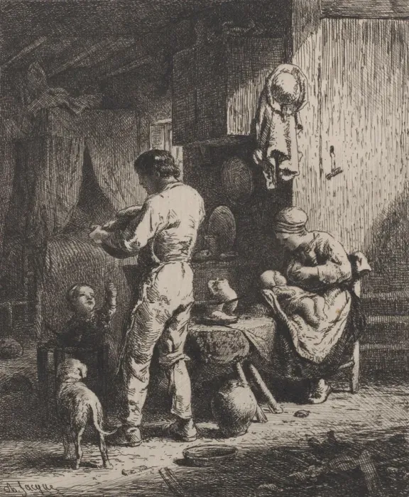 Framed Print : The Meal, 1864. Creator: Charles Emile Jacque