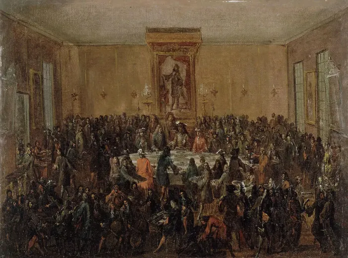 Framed Print : Meal offered to Louis XIV by the Parisian municipality, at Hôtel de Ville, on January 30, 1687. Creator: Unknown Framed Print : Meal offered to Louis XIV by the Parisian municipality, at Hôtel de Ville, on January 30, 1687. Creator: Unknown