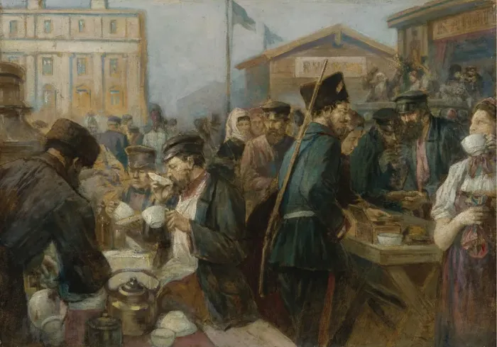 Framed Print : The Meal in Saint Petersburg. Artist: Urlaub, Johann-Georg-Christian (1844-1914) Framed Print : The Meal in Saint Petersburg. Artist: Urlaub, Johann-Georg-Christian (1844-1914)