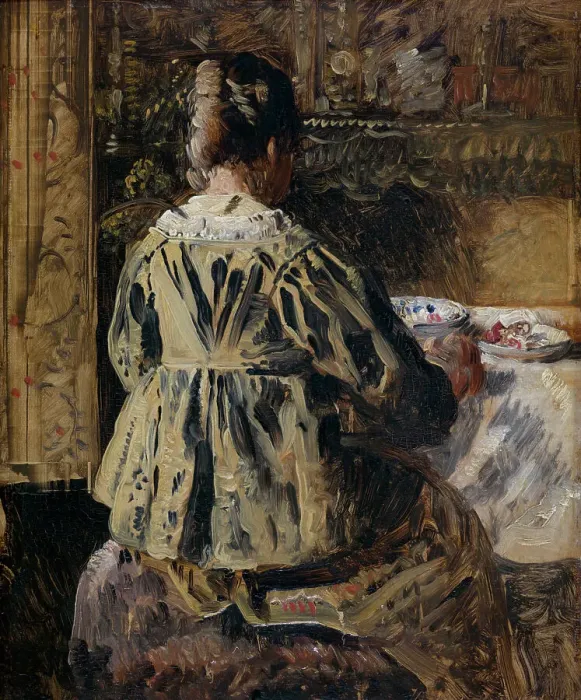 Framed Print : The Meal or Woman Seen from the Back, 1881-1885. Creator: Henri Jean Augustin de Braekeleer Framed Print : The Meal or Woman Seen from the Back, 1881-1885. Creator: Henri Jean Augustin de Braekeleer