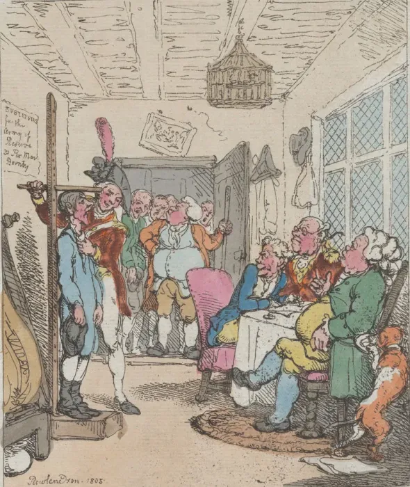 Framed Print : Measuring Substitutes for the Army of Reserve, 1805. 1805. Creator: Thomas Rowlandson Framed Print : Measuring Substitutes for the Army of Reserve, 1805. 1805. Creator: Thomas Rowlandson