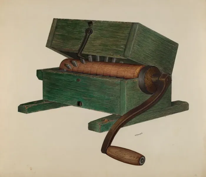 Framed Print : Meat Chopper, c. 1940. Creator: Raymond Manupelli Framed Print : Meat Chopper, c. 1940. Creator: Raymond Manupelli