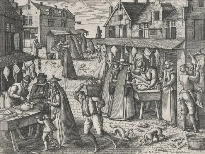 Framed Print : Meat Market, from the pair Meat Market and Vegetable Market, ca. 1575-1608. ca