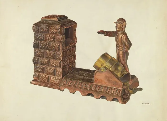 Framed Print : Mechanical Artillery Bank, c. 1940. Creator: Alf Bruseth Framed Print : Mechanical Artillery Bank, c. 1940. Creator: Alf Bruseth