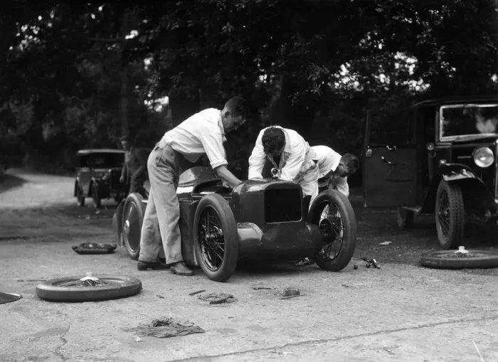 Framed Print : Mechanics working on Leon Cushmans Austin 7 racer for a speed record attempt, Brooklands, 1931 Framed Print : Mechanics working on Leon Cushmans Austin 7 racer for a speed record attempt, Brooklands, 1931