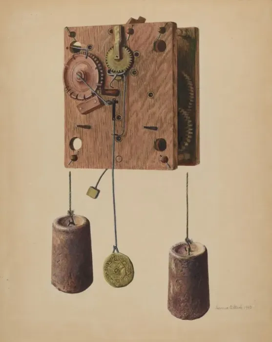 Framed Print : Mechanism of Eli Terry Clock, 1940. Creator: Herman O. Stroh Framed Print : Mechanism of Eli Terry Clock, 1940. Creator: Herman O. Stroh