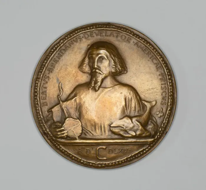 Framed Print : Medal commemorating Saint Brendan, Discoverer, c. 1869. Creator: J. K. Davison Framed Print : Medal commemorating Saint Brendan, Discoverer, c. 1869. Creator: J. K. Davison