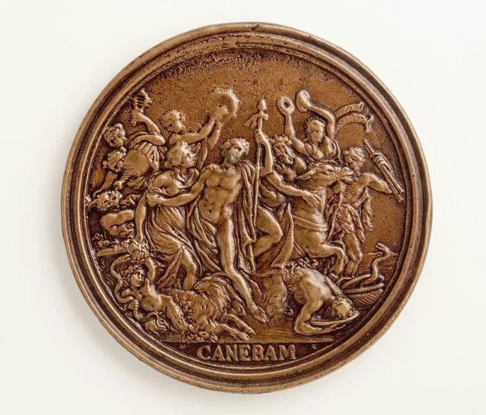 Framed Print : Medal of Francesco Redi: Bacchic Scene (image 2 of 2), 1684. Creator: Massimiliano Soldani Framed Print : Medal of Francesco Redi: Bacchic Scene (image 2 of 2), 1684. Creator: Massimiliano Soldani