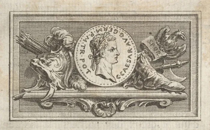 Framed Print : Medal with Portrait of Caligula in the 6th Book, from Tibere ou les six premi Framed Print : Medal with Portrait of Caligula in the 6th Book, from Tibere ou les six premi
