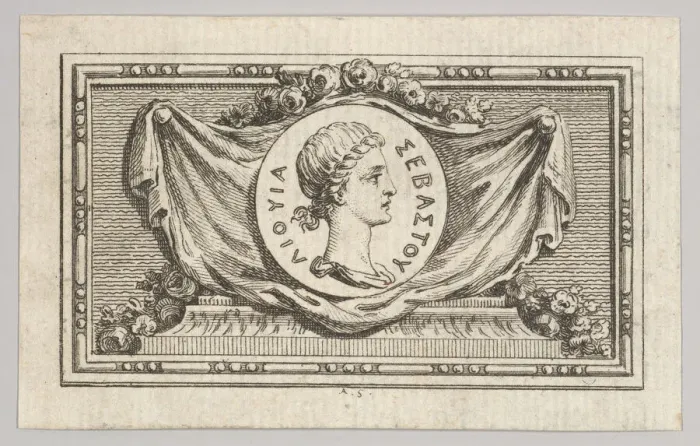 Framed Print : Medal with Portrait of Livy in the 5th Book, from Tibere ou les six premiers Framed Print : Medal with Portrait of Livy in the 5th Book, from Tibere ou les six premiers