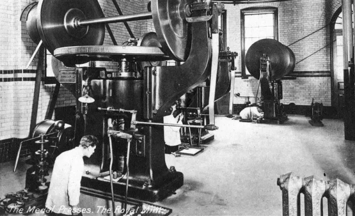 Framed Print : The Medal Press, the Royal Mint, Tower Hill, London, early 20th century Framed Print : The Medal Press, the Royal Mint, Tower Hill, London, early 20th century