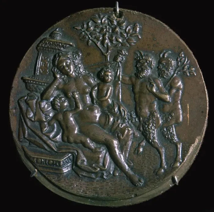 Framed Print : Medal of a sleeping nymph and two satyrs, 16th century. Artist: Giovanni Antonio da Brescia Framed Print : Medal of a sleeping nymph and two satyrs, 16th century. Artist: Giovanni Antonio da Brescia