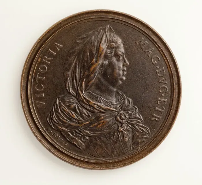 Framed Print : Medal of Victoria, Grand Duchess of Tuscany: Triumph of Venus with a Pearl (image 1 of 2), 1683. Creator: Massimiliano Soldani Framed Print : Medal of Victoria, Grand Duchess of Tuscany: Triumph of Venus with a Pearl (image 1 of 2), 1683. Creator: Massimiliano Soldani