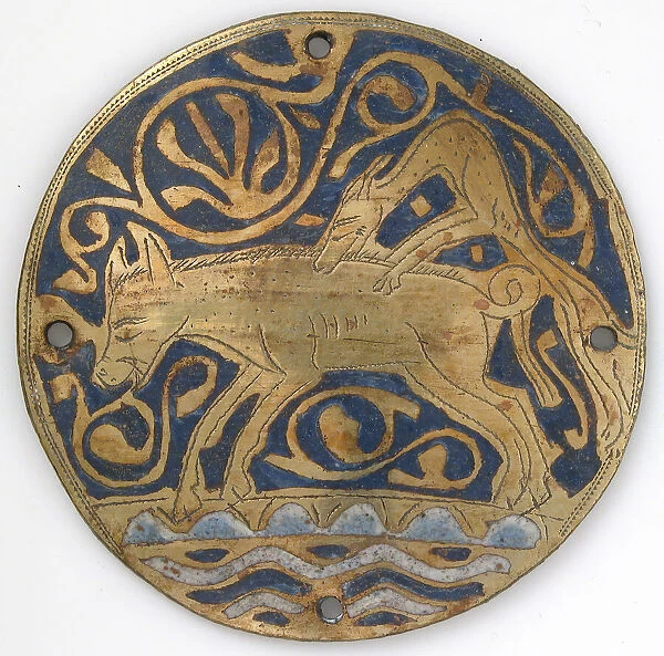 Medallion with Hunting Dog Attacking Boar Crossing Water, French, ca. 1240-60