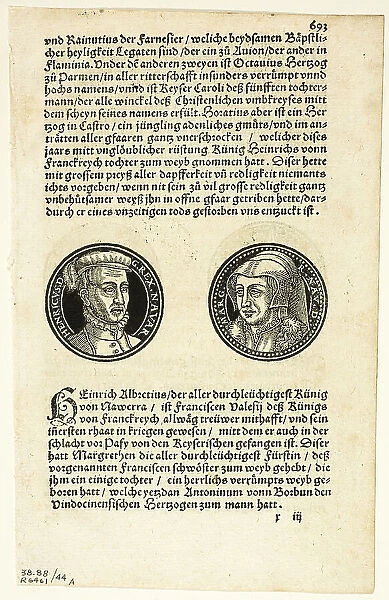 Medallion Portraits of Henry and Margaret of Navarre (recto) and Portraits of...1937. Creators: Hans Rudolf Manuel Deutsch, Max Geisberg